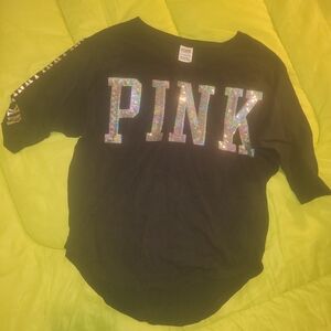 PINK Victoria's Secret Girls' Black Sequin Logo Tee